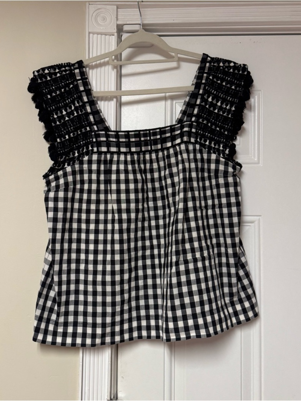 J. Crew Black & White Gingham Square Neck Tank